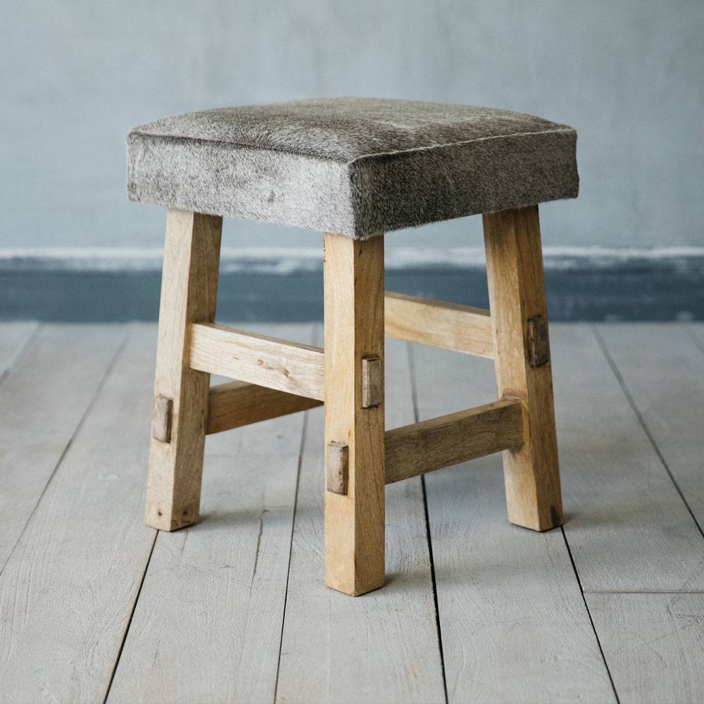 An image of Grey Cowhide Square Stool