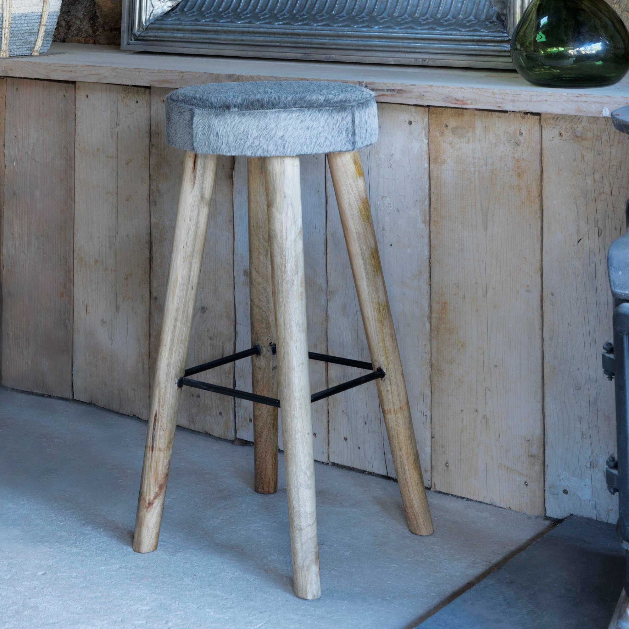 Graham And Green Grey Cowhide Round Bar Stool