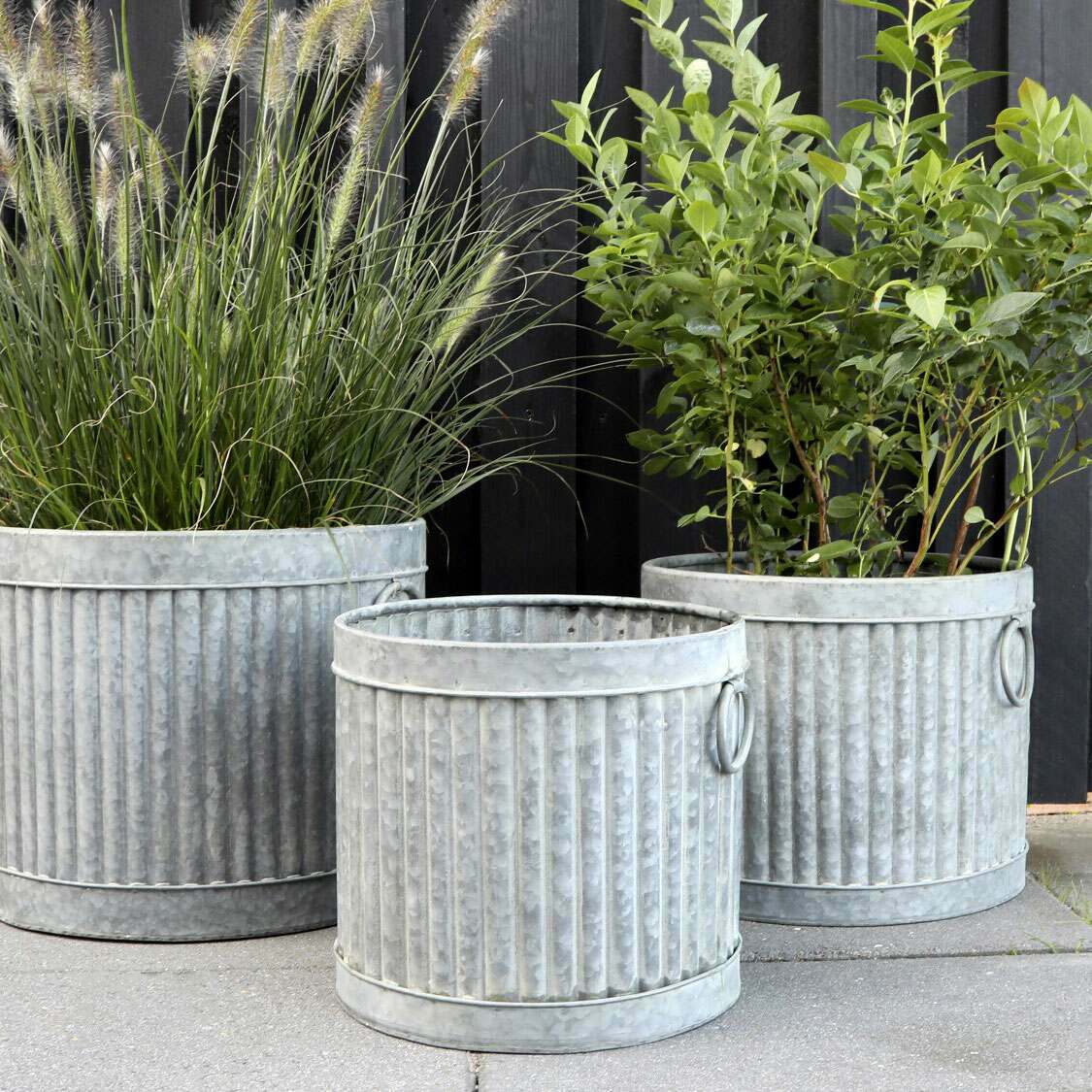 Graham And Green Set Of Three Grooved Zinc Planters