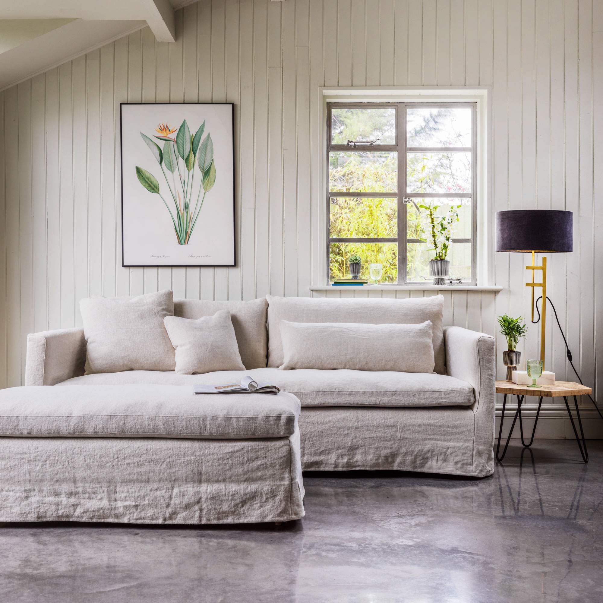 Photo of Graham and green clementine footstool - graphite belgian linen