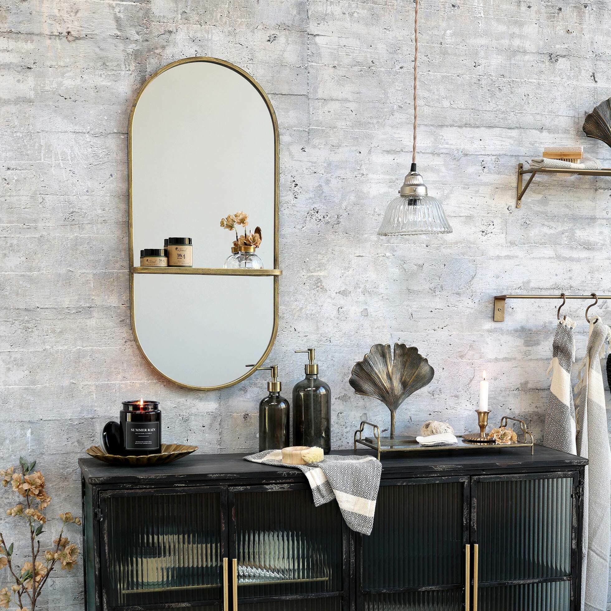 Read more about Graham and green antique brass oval mirror with shelf