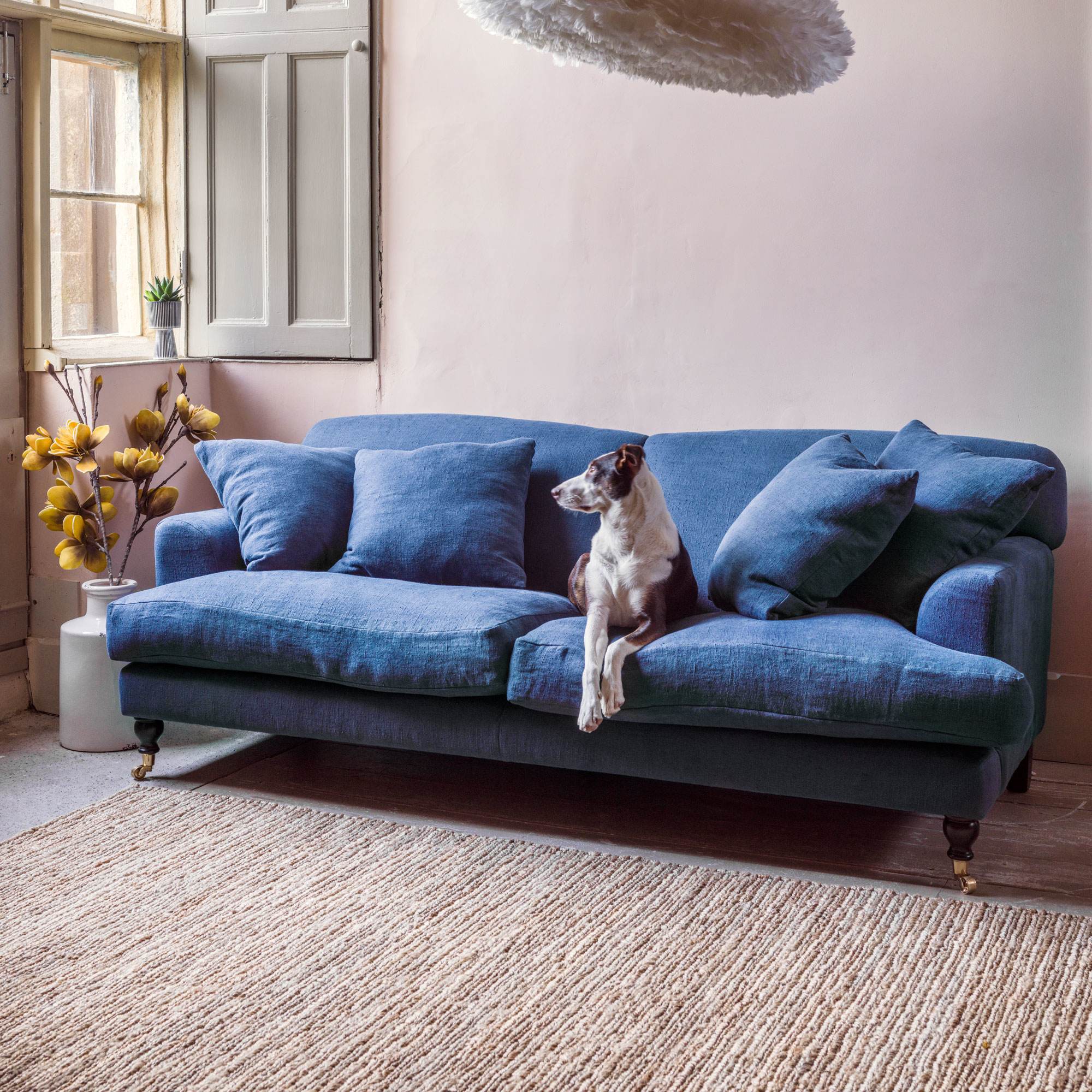 Graham And Green Clio Loveseat Airforce Blue Stain Guarded Velvet