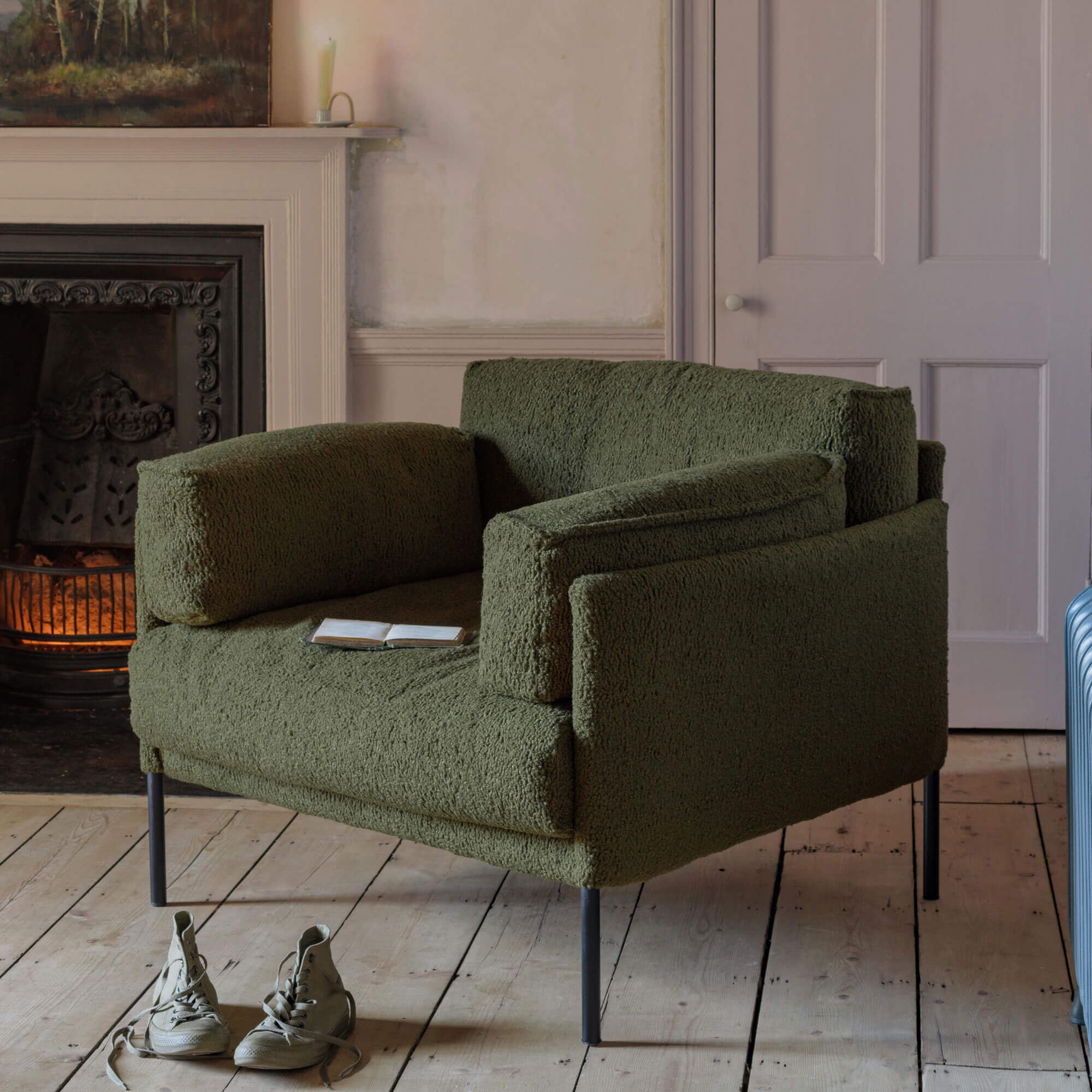 Photo of Graham and green alfie olive bouclé armchair
