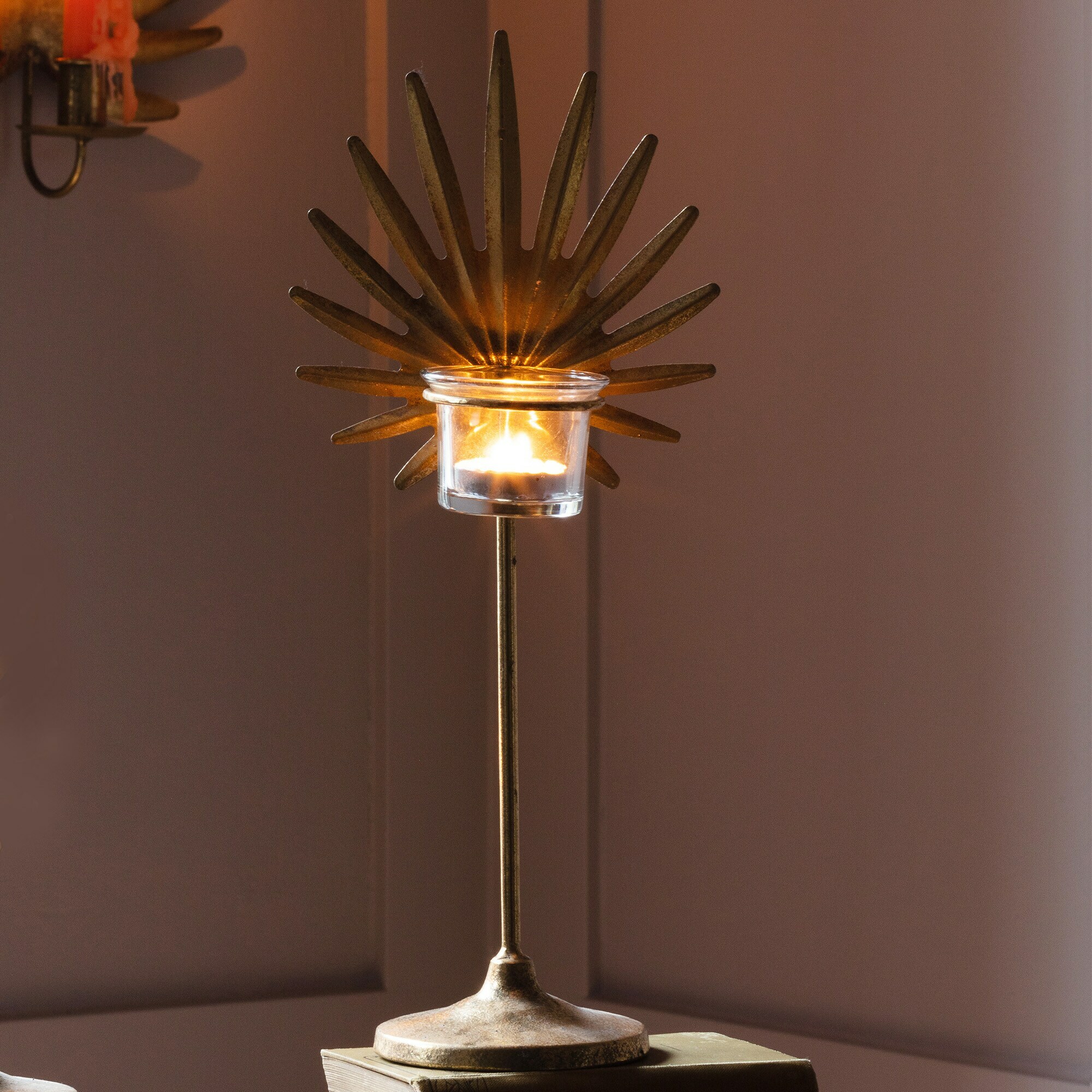 Read more about Graham and green large gold palm tea light holder