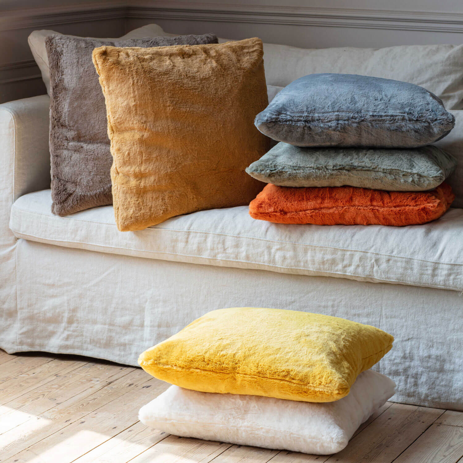 Read more about Graham and green yellow faux fur cushion