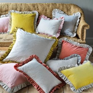 Rectangle Velvet and Linen Frilled Cushions