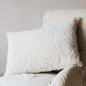 Eggshell Curly Sheepskin Rectangular Cushion