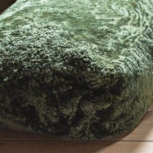 Moss Green Curly Sheepskin Pouffe