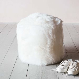 Ivory Sheepskin Footstool
