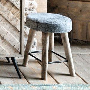 Small Round Grey Cowhide Stool
