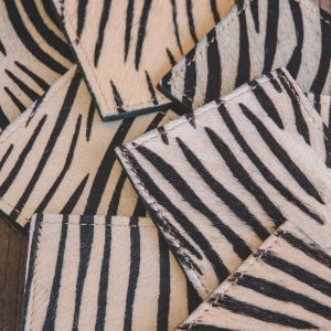 Set of Four Zebra Print Leather Coasters