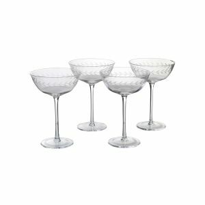 Set of Four Etched Garland Martini Glasses