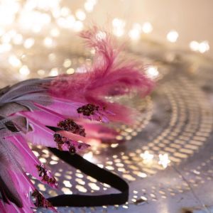 Pink Glitter Feather Mask