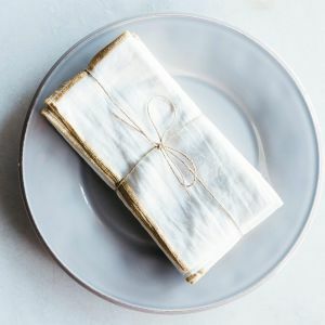 Pack of Four White and Gold Napkins
