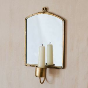 Small Antique Brass Candle Mirror