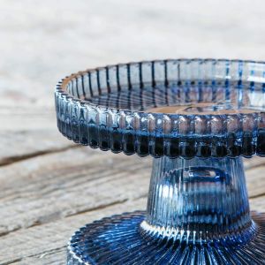 Ribbed Blue Glass Candle Holder