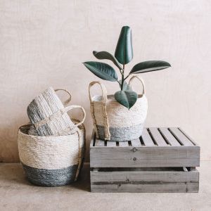 Set of Three Grey and White Seagrass Baskets