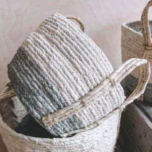 Set of Three Grey and White Seagrass Baskets