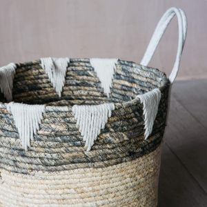 Set of Three Grey and White Rope Baskets