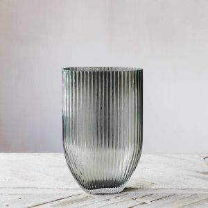Grey Oblong Ribbed Glass Vase
