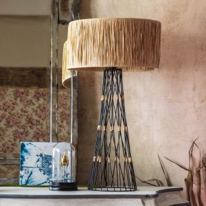 Metal Table Lamp with Raffia Shade