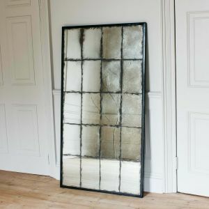 Black Antiqued Window Mirror