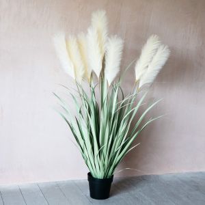 Faux White Grass and Wheat Spray