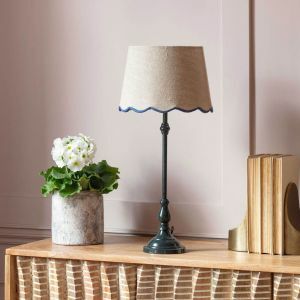 Iris Table Lamp with Blue Scalloped Shade