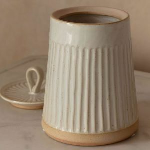 White Ribbed Jar with Lid