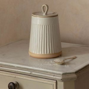 White Ribbed Jar with Lid