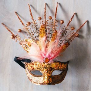 Amber Glitter Feather Mask