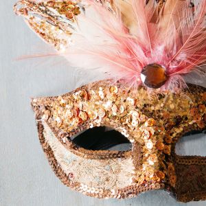 Amber Glitter Feather Mask