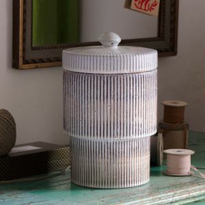 Tall White and Red Stripe Jar