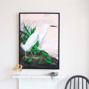 Small Framed Pink Sky Heron Print