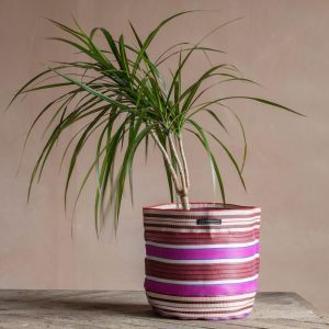 Pink Woven Plant Pot Cover Large