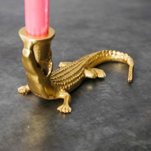 Gold Crocodile Candle Holder
