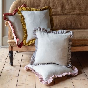 Small Linen and Velvet Frilled Cushions