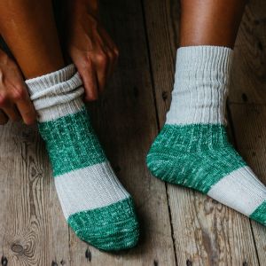 Ecru and Green Melange Socks