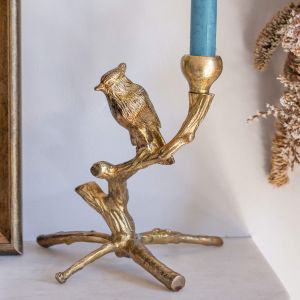 Gold Woodpecker Candle Holder