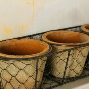 Set of Three Terracotta Pots in Basket