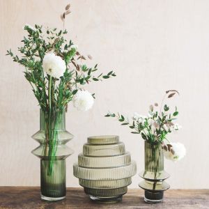 Medium Smoke Green Tiered Glass Vase