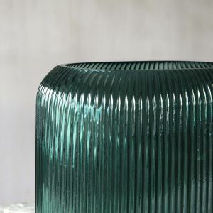 Green Ribbed Oval Vase