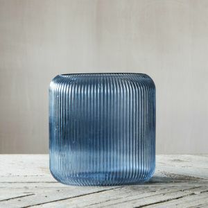Blue Ribbed Oval Vase