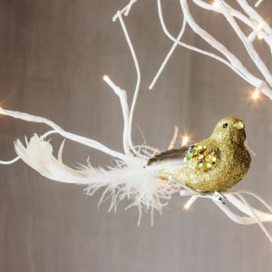 Gold & Cream Glitter Bird Clip