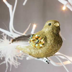Gold & Cream Glitter Bird Clip