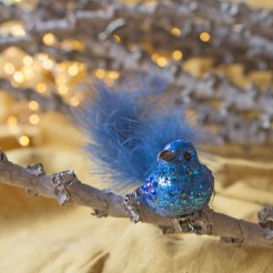 Blue Glitter Birds with Tails