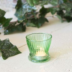 Green Ribbed Glass Votive