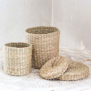 Set of Two Lidded Seagrass Baskets