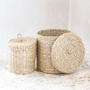 Set of Two Lidded Seagrass Baskets