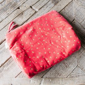 Coral Dotty Velvet Wash Bags